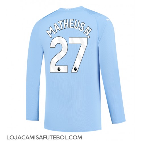 Camisa de Futebol Manchester City Matheus Nunes #27 Equipamento Principal 2023-24 Manga Comprida